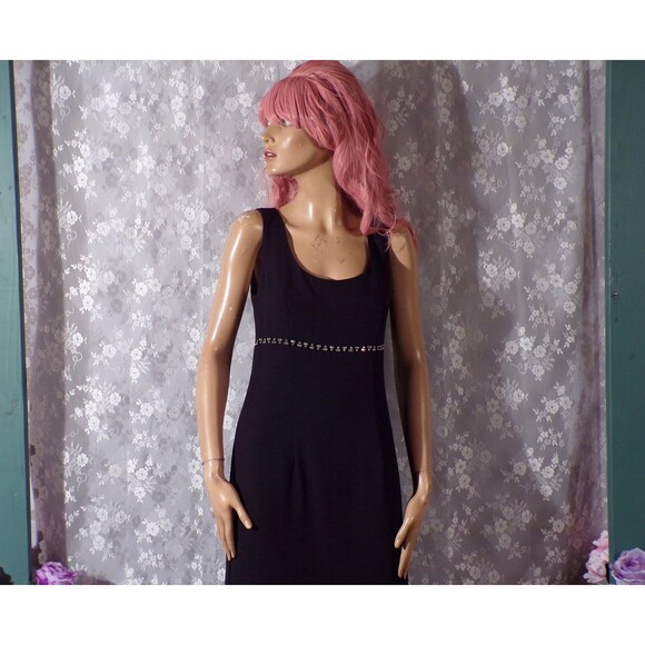 Vintage 90s Prom Dress 1990s Black Y2K Rhinestone Retro Slinky Maxi Size Small - Picture 3 of 9